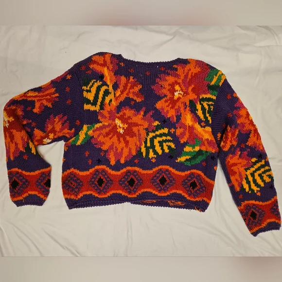 Dana Buchman Purple and Orange Floral Knit Cardigan - Picture 4 of 5